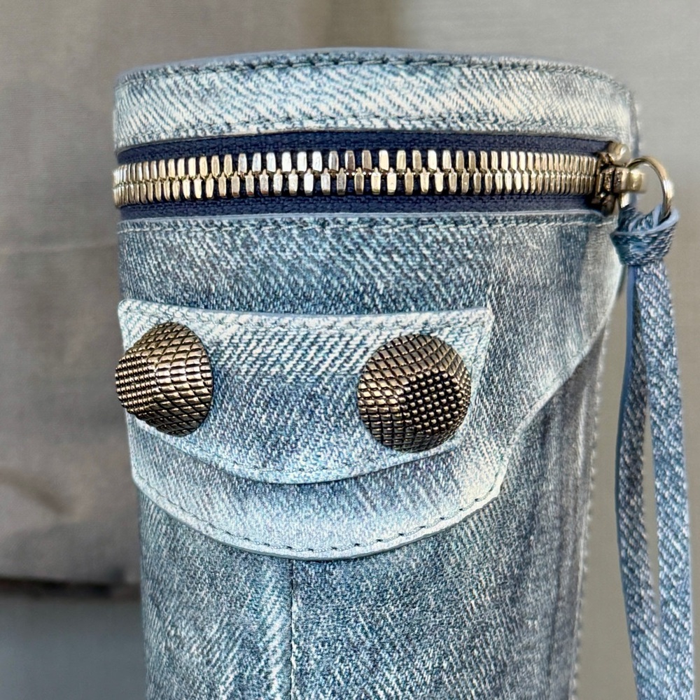 NIB $2600 BALENCIAGA Cagole blue denim leather 771231 stud moto tall boots 41/11 - Picture 13 of 16